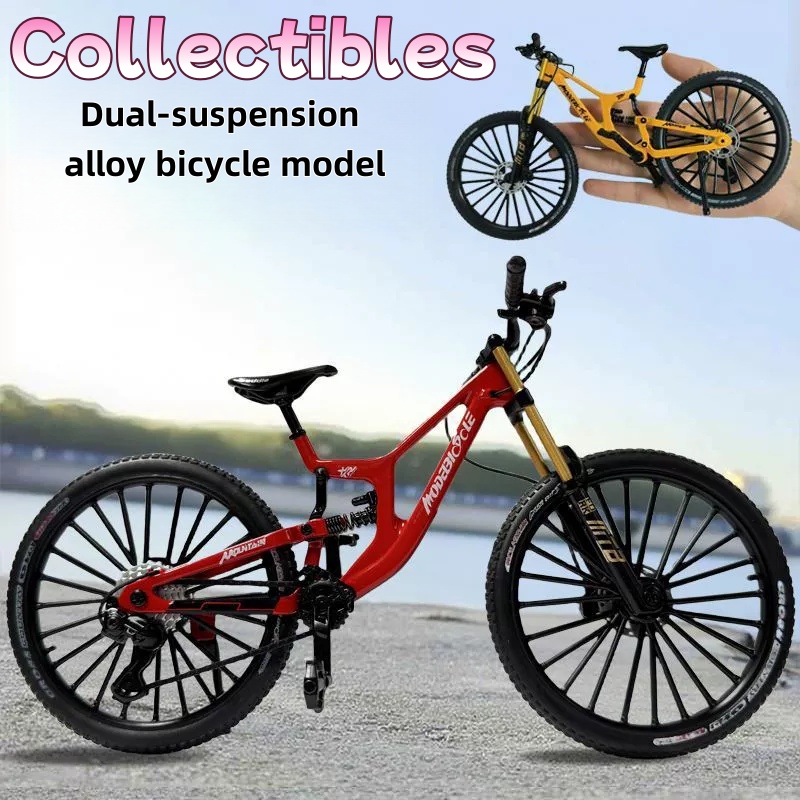 Mountain Biking Holidays - โมเดลจักรยานเสือภูเขาอัลลอยด์ขนาด 1:8 ของเล่นจำลองระบบเกียร์ที่สมจริง พร้อมโช้คอัพหน้าและหลัง สำหรับคนรักจักรยาน ของขวัญวันหยุด