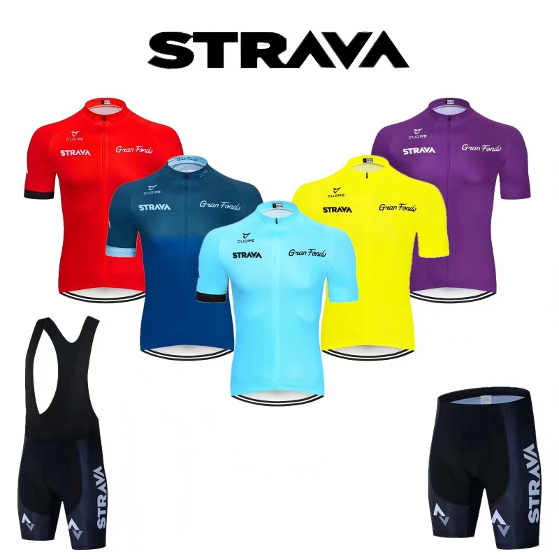 Mountain Biking Shorts - ชุดเสื้อเจอร์ซีย์ปั่นจักรยาน Strava สำหรับฤดูร้อน ชุดเสื้อยืดปั่นจักรยานพร้อมกางเกงขาสั้น ชุดไตรแอธลีตสำหรับปั่นจักรยานเสือภูเขา แห้งเร็ว